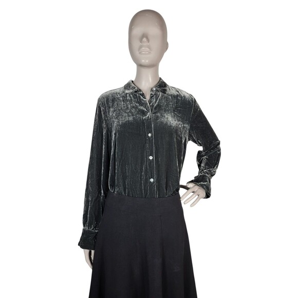 Vintage 90s J. Jill Grey Crushed Velvet Silk Rayon Button-Down Blouse Size Small - Picture 6 of 11